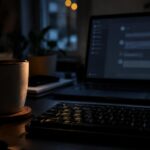 ChatGPT et données clients : clavier et écran flou dans un bureau tamisé