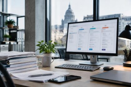 Fournisseur Peppol : écran d'ordinateur affichant une interface de comparaison de fournisseurs floue et illisible