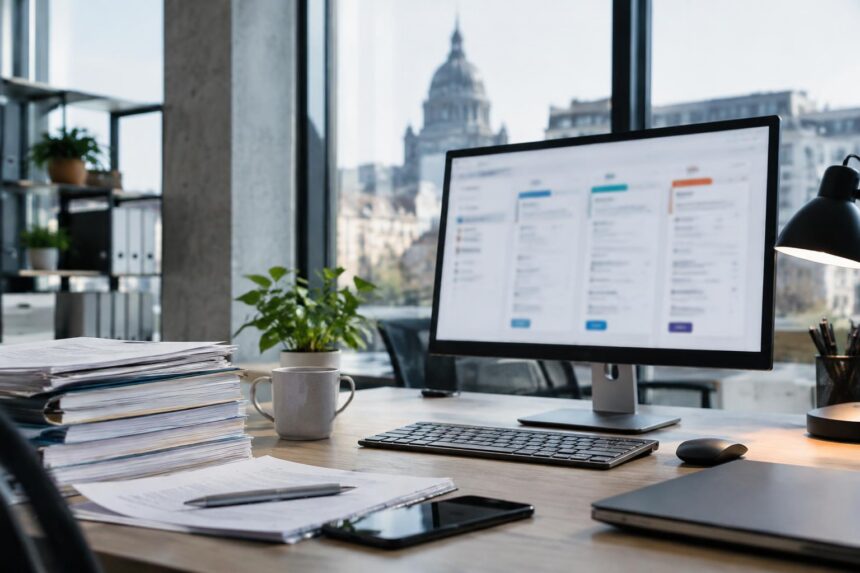 Fournisseur Peppol : écran d'ordinateur affichant une interface de comparaison de fournisseurs floue et illisible