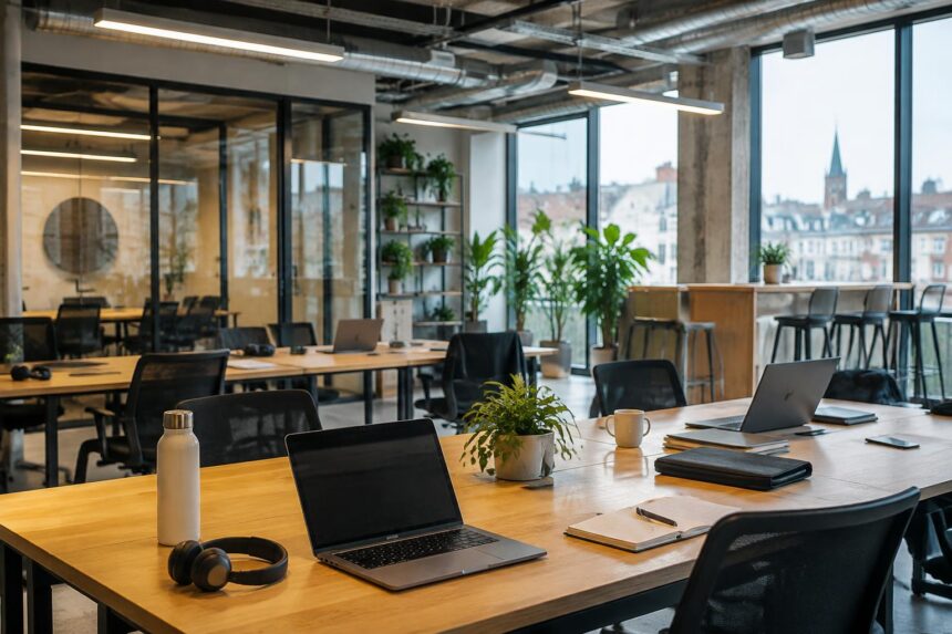 Écosystème startup belge : espace de coworking avec postes de travail partagés