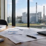 Facture énergétique des entreprises : facture énergétique et relevé de consommation posés sur un bureau à côté d'une calculatrice