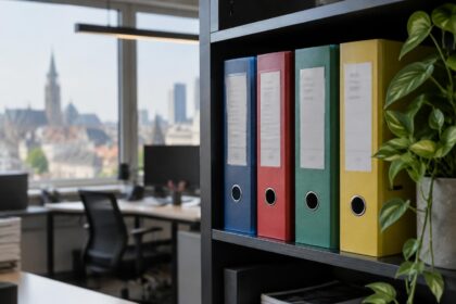 Formes de société en Belgique : classeurs de couleurs différentes sur une étagère de bureau