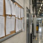 Indexation automatique des salaires : tableau d'affichage du personnel dans un couloir d'usine
