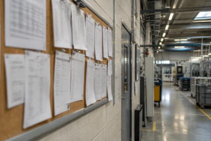 Indexation automatique des salaires : tableau d'affichage du personnel dans un couloir d'usine