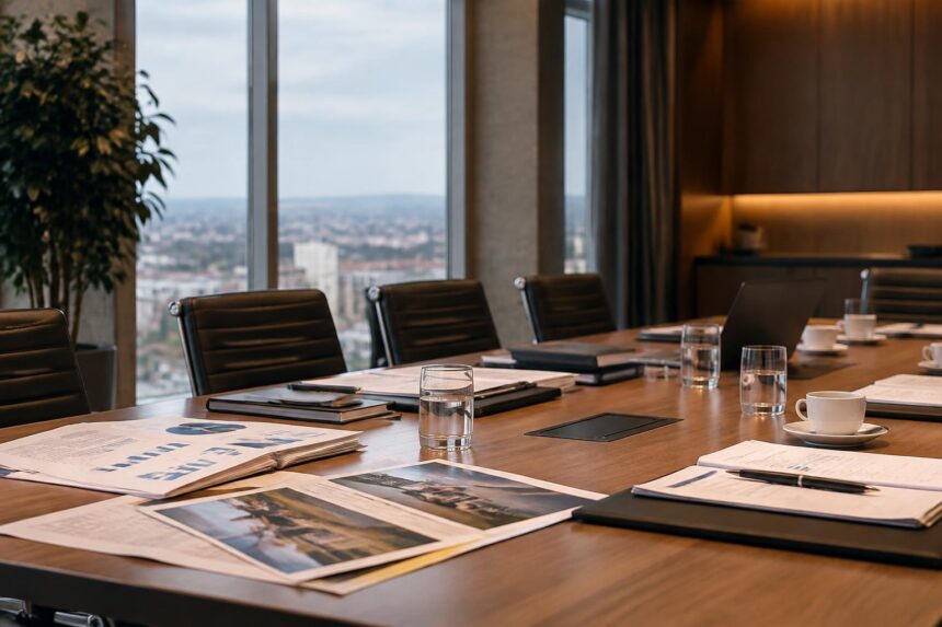 Invests publics régionaux : salle de réunion avec dossiers d'investissement