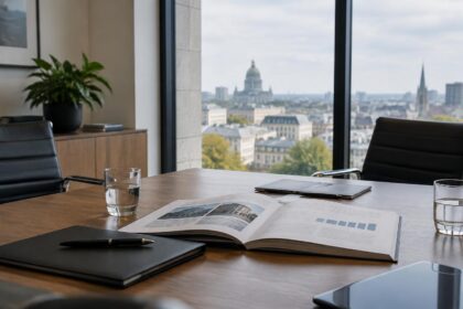 Levée de fonds en Belgique : dossier de présentation ouvert sur une table de réunion