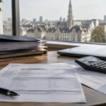 Modération salariale : fiche de paie et plafond salarial calculé sur une feuille posée à côté d'une calculatrice