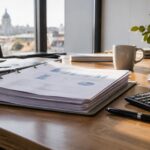 Plan financier : document relié sur un bureau d'entreprise belge