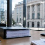 Comptes annuels : classeur de comptes annuels relié posé sur un bureau