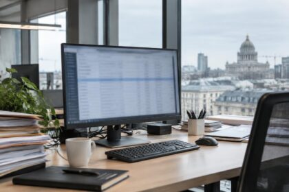 Qui est concerné par la facturation électronique B2B : liste d'entreprises floue affichée sur un écran d'ordinateur