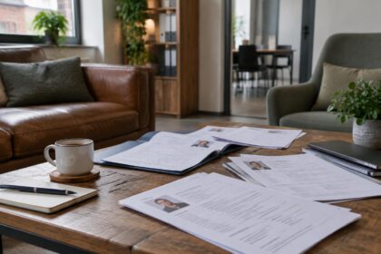 Recruter en PME : dossiers de candidature ouverts sur une table basse
