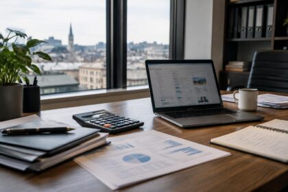 Se financer sans banque : bureau avec ordinateur portable et documents financiers